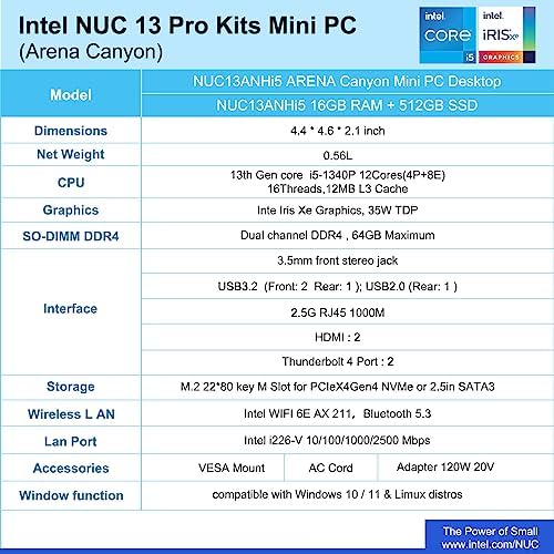 ASUS NUC 13 Pro, Intel NUC 13 Pro NUC13ANHi5 Mini PC,16GB RAM 512GB SSD - Image 4