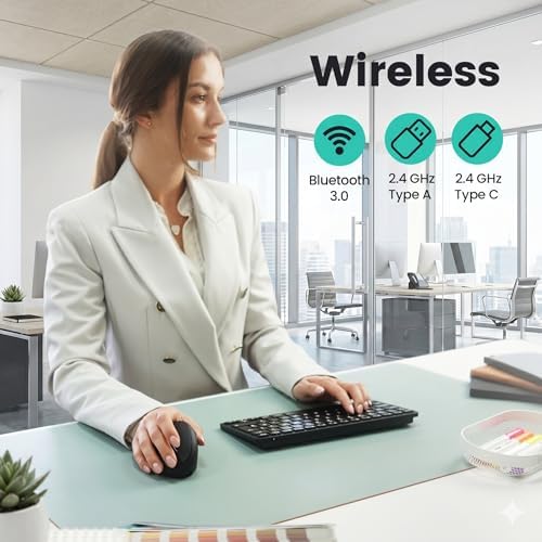Perixx PERIMICE-819B Bluetooth Portable Vertical Mouse - Wireless 3-in-1 Multi-Device Spec - Silent-Click - Portable Compact Size - Black - Right Handed - Image 2