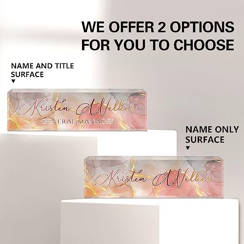 Custom Name Plate for Desk, Desk Name Plate Personalized, Office Decor for Women Men, Acrylic Desktop Accessories, Office Appreciation Gifts for Boss Social Workers Nurse Teacher Employee (Gold/Pink) - Image 2