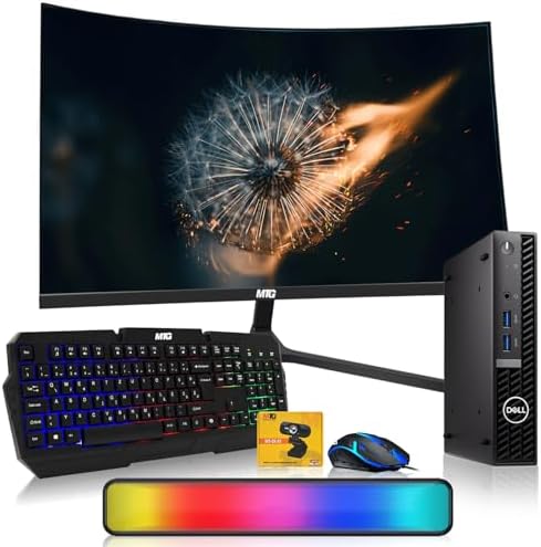 Dell Optiplex Tiny Mini Desktop PC, Intel Core i5, 32GB RAM, 1TB SSD with 32 inch Curved Monitor, AI Enabled RGB Keyboard Mouse, RGB Soundbar and Webcam Windows 11 Pro (Renewed) by Amazon+Renewed