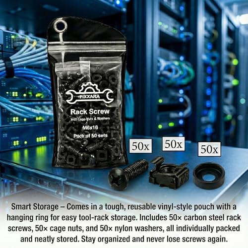 M6x16 Rack Mount Screws, Steel Cage Nuts & Nylon Washers, 50-Pack - Image 7