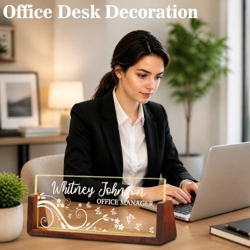 Custom Name Plate for Desk with LED Walnut Frame, Office Desk Decor - Image 5