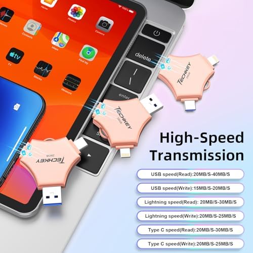 MFi Certified USB 3.0 Flash Drive 256GB for iPhone 3in1 External Memory Photo Keeper Storage Stick for Picture/Video/Data Saver/Backup High Speed Thumb/Jump/Hard Drives for iPad/Android/PC (Rose Pink) - Image 4