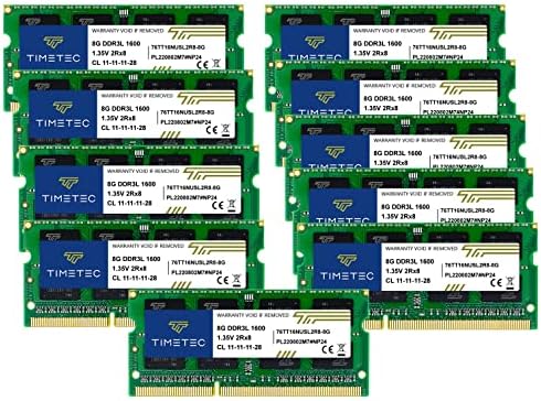 Timetec 80GB KIT(10x8GB) DDR3L / DDR3 1600MHz (DDR3L-1600) PC3L-12800 / PC3-12800 Non-ECC Unbuffered 1.35V/1.5V CL11 2Rx8 Dual Rank 204 Pin SODIMM Laptop Notebook PC Computer Memory RAM Module Upgrade by Timetec