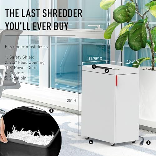 IDEAL 2465 Cross Cut Commercial Paper Shredder, Continuous Operation, 13-15 Sheets at a time, 9 Gallon Bin, Shred Staples/Paper Clips/Credit Cards, 3/4 HP Motor, P-4 Security Level - Image 4