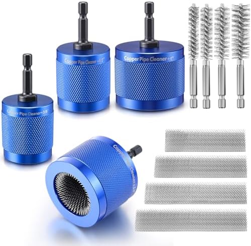 Copper Pipe Cleaner for Drill Set, 3/8'', 1/2", 3/4'', 1", Blue by Dreyoo