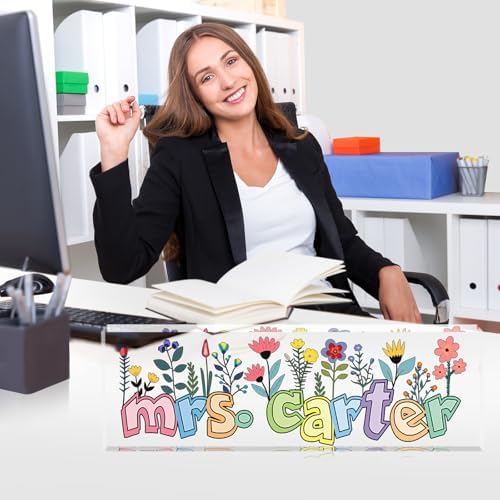 Custom Name Plate for Desk - Desk Name Plate Personalized - Acrylic Office Desk Accessories - Teacher Appreciation Gifts for Coworkers Employee Staff Boss - Office Decor for Women (Teacher Flowers) - Image 4
