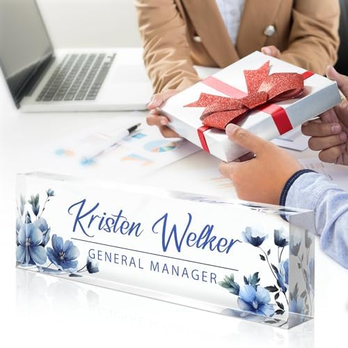 Custom Name Plate for Desk - Personalized Gifts Acrylic Name Plate for Women Men - Office Decor Gifts for Coworkers, Boss, Employees, Teacher, Social Worker (Flowers-B) - Image 5