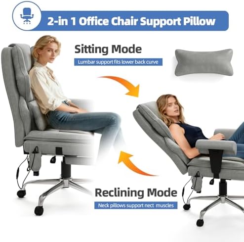 Executive Office Chair with7-Point Massage Heated, Footrest, Gray - Image 7