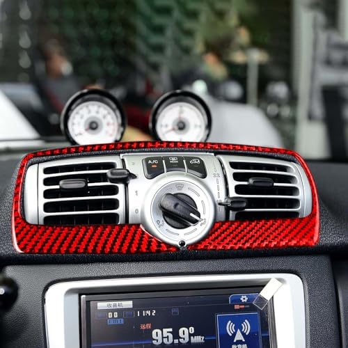 Car Dashboard Central AC Climate Control Panel A/C Vent Outlet Sticker Real 3K Red Carbon Fiber Decoration Interior Accessories Trim Compatible with Benz Smart Fortwo 2011 2012 2013 2014 2015 - Image 4