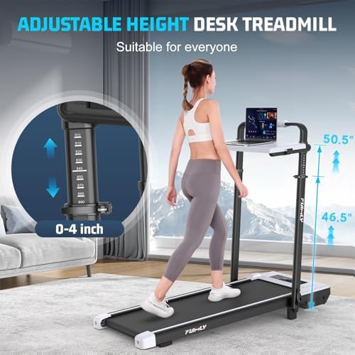 Walking Pad Treadmill with Desk Workstation, 15% Incline Treadmill with Handle Bar, Foldable Treadmills Under Desk for Home/Office, 400 lbs+ Capacity, Adjustable Height, Removable Desk, 3.5HP Motor - Image 3