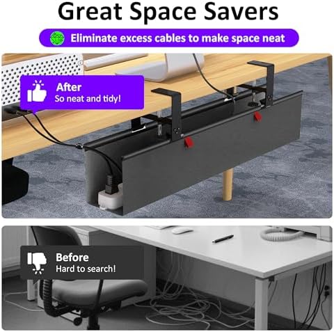 Under Desk Cable Management Tray - Under Desk Cord Management - Clamp/Screw Mount - Fabric Wire Management - Cable Raceways Tray Cord Hiders for Office/Home (Black, 28.6×5.6") - Image 6