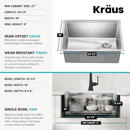 KRAUS Fairlane 25 in Undermount Workstation Single Bowl 18-Gauge Stainless Steel Kitchen Sink with Accessories, KWU611-25 - Image 5