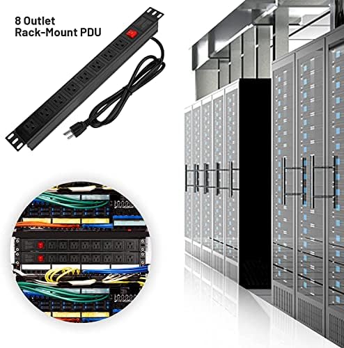 BTU Power Strip Surge Protector Rack-Mount PDU, 8 Right Angle Outlets Wide-Spaced, Mountable Power Strip Heavy Duty for Server Racks, Commercial, 300J (Black 10FT) - Image 4