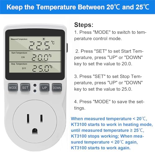 KETOTEK Digital Thermostat Outlet Plug, 120V 15A Temperature Controller with 9.8ft Probe, Heating/Cooling Mode, Celsius/Fahrenheit Display, for Greenhouse Reptile Fermentation - Image 6
