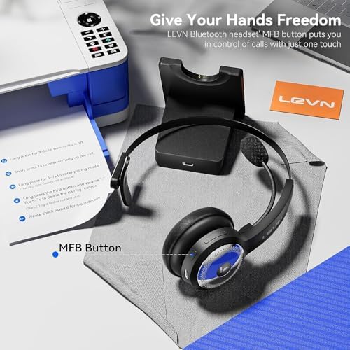 LEVN Bluetooth 5.0 Headset, Wireless Headset with Microphone (AI Noise Cancelling), 35Hrs Bluetooth Headphones with USB Dongle for PC, Suitable for Remote Work/Call Center/Zoom/Online Class, Black - Image 3