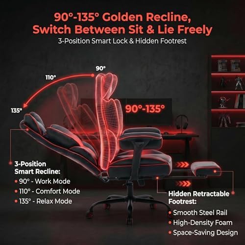 Big and Tall Gaming Office Chair 400lbs - Heavy Duty Ergonomic Computer Desk Chair with Footrest, Adjustable Armrests, High Back PU Leather with Racing Style (Black/Red) - Image 6