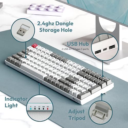 RK ROYAL KLUDGE RK100 Wireless Mechanical Keyboard RGB Backlit Bluetooth5.1/2.4G/Wired 96% Full Size 100-Key Hot Swappable Gaming Keyboard Brown Switch Classic - Image 6