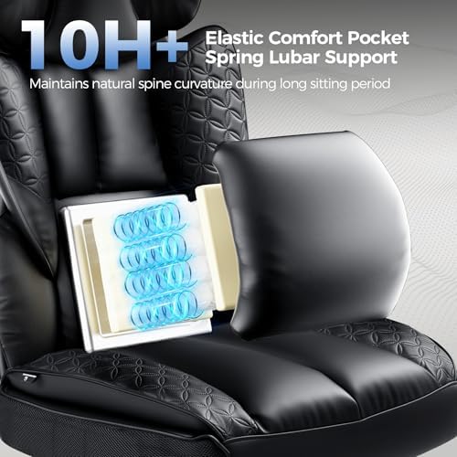 GTPLAYER Big and Tall Gaming Chair 400lbs Heavy Duty Office Chair with Footrest, High Back Pocket Spring Lumbar Support, Ergonomic Wide Comfy Seated Cushion for Lower Back Pain Relief, Carbon-Black - Image 5