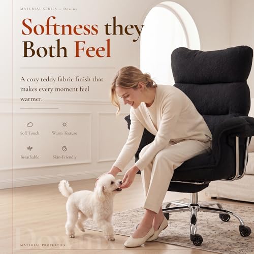 Dowinx Big and Tall Office Chair, Ergonomic Desk Chair with Thick Cushion, Wide Seat & Armrests Computer Gaming Chair,High Back Reclining Teddy Fleece Criss Cross Chair with Foot Rest, Black - Image 4