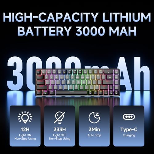 DIERYA DK68 60% Wireless Mechanical Gaming Keyboard, 3-Mode, Bluetooth 5.0/2.4G/USB-C, RGB Backlit, 68-Key Compact Mini for Windows, Mac, Linux - Linear Red Switch - Black/Grey - Image 6