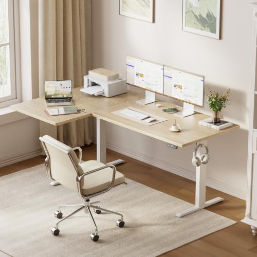 Agilestic 63 * 35 Inch Reversible L Shaped Electric Standing Desk, Maple - Image 2