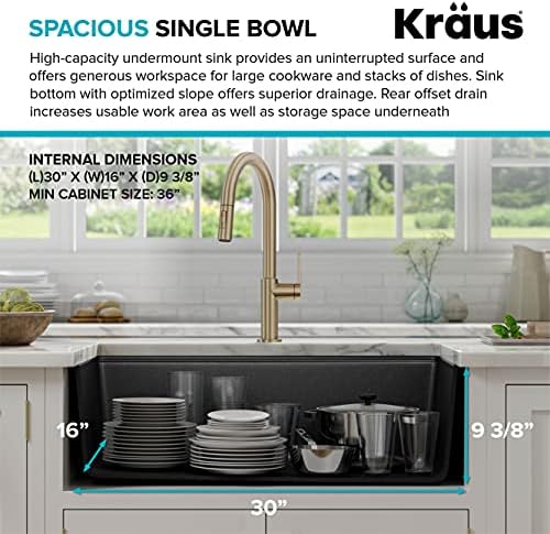 KRAUS Bellucci Workstation 32 in. Undermount Granite Composite Single Bowl Kitchen Sink in Metallic Black with Accessories with WasteGuard™ Continuous Feed Garbage Disposal, KGUW2-33MB-100-75MB - Image 5