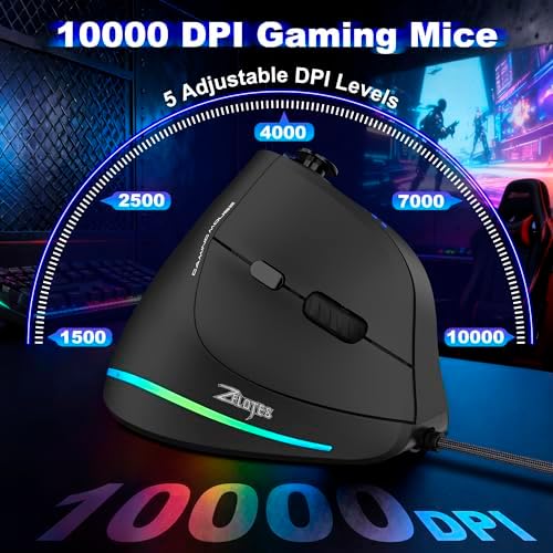 TRELC Wired Gaming Mouse with 5 D Rocker, 10000 DPI/11 Programmable Buttons, Vertical Ergonomic Mouse with On-Board Memory, Optical Computer Mice for PC/Laptop/E-Sports/Gamer - Image 2