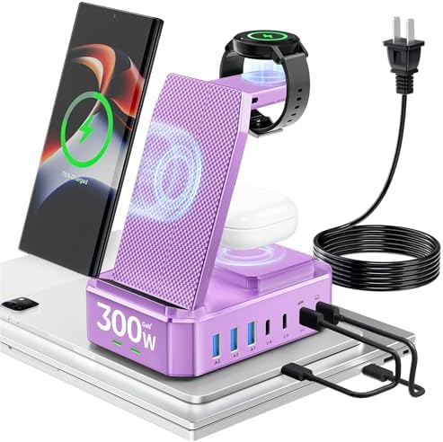 300W Wireless Charger for Samsung,Zutspzss 10 in 1 Wireless Charging Station, 65W USB C Fast Charging Stand for Samsung S25 Ultra/S24/S23/S22/Z Fold,Galaxy Watch Ultra7/6/5,Galaxy Buds,Purple by Zutspzss