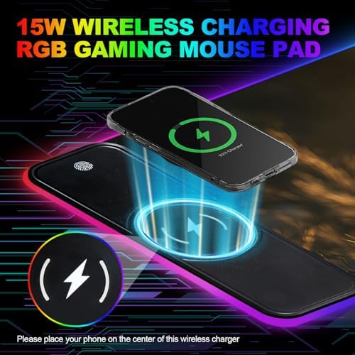 Wireless Charging RGB Gaming Mouse Pad, 31.5 x 11.8 Inch Extended Mouse Mat with Wild Leopard Design, LED Desk Pad with 7 Lighting Modes, Non-Slip Base for Gaming & Office - Image 6