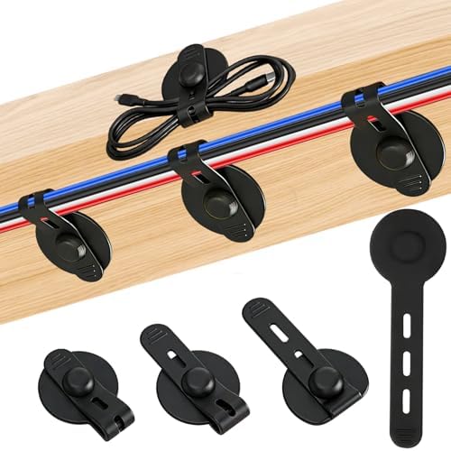 12Pcs Silicone Cable Straps, Self Adhesive Cable Management Under Desk, Reusable Cable Clip, Wire Organizers for Cords, Cord Holder for Home, Kitchen, Office, Bedroom, Car (Black) by Unknown
