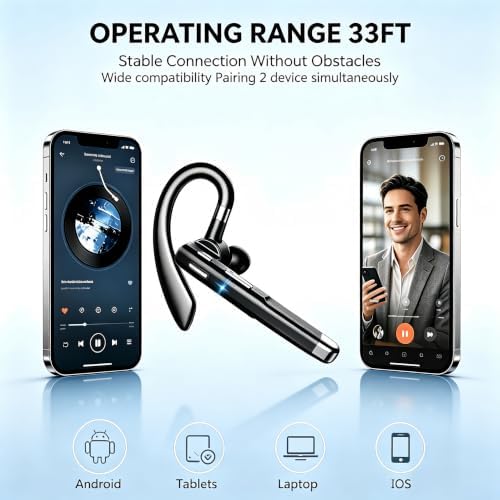 Hsility Bluetooth Headset for Work V6.1 Business Earbud with 500 mAh Charging Case，100Hrs Talk Time Dual Noise Cancel Wireless Earpiece,CVC8.0 Noise Cancelling Wireless Earbud for Trucker/Home/Office - Image 5