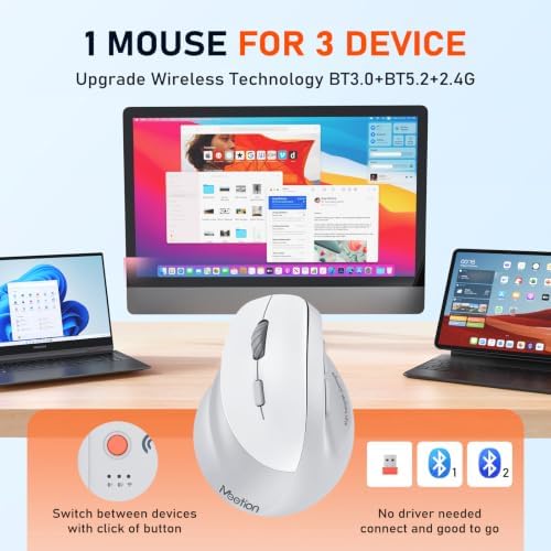MEETION Left-Handed Wireless Ergonomic Vertical Mouse, Rechargeable - Gray - Image 3