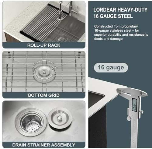 Lordear Drop In Laundry Sink with Faucet 22"x22"x12" Topmount Utility Sink 16 Gauge Stainless Steel Single Bowl for Laundry Room - Image 4