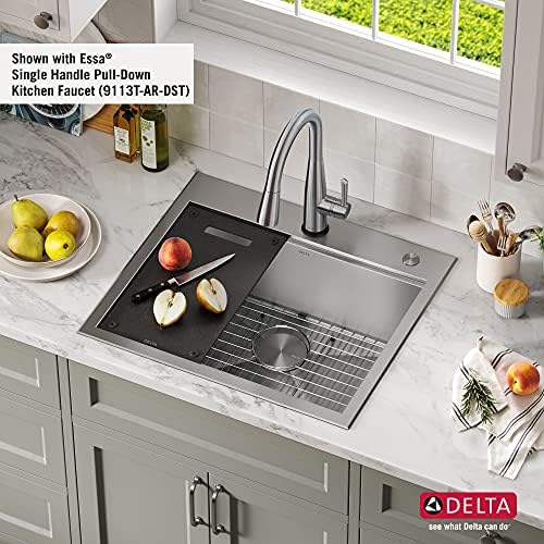 DELTA FAUCET Rivet 25-Inch Workstation Kitchen Sink Drop-In Top Mount 16 Gauge Stainless Steel Single Bowl with WorkFlow Ledge and Chef’s Kit of 5 Accessories, 95A931-25S-SS - Image 4