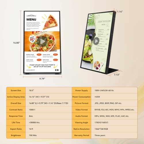 18.5" Digital Signage Display, 700 Nits Digital Menu Board - Image 2
