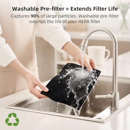 uahpet Pet Air Purifier for Home, Reduce Pet Hair, Dander, Odors, Dust, Smoke for Large Rooms up to 2100 Ft², Air Cleaner with H13 HEPA, Washable Pre-Filter & Air Quality Monitor, White+Gray - Image 5