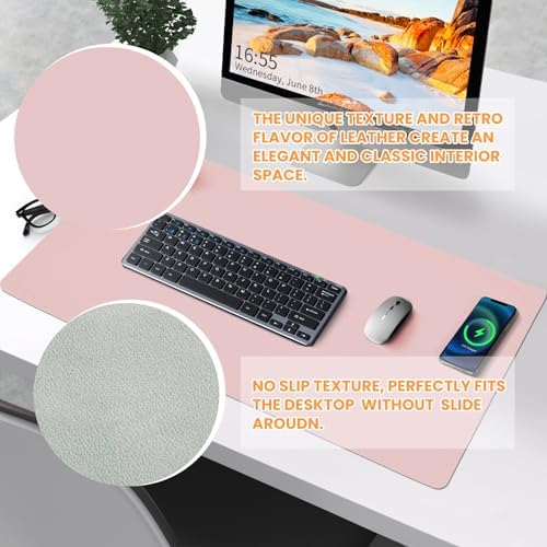 Desk Mat Wireless Charging Mouse Pad Large 32x16 Journey Desk Pad Mat with Wireless Charger Waterproof Pink Leather Computer Mat with Phone Charger Mousepad Non-Slip for Keyboard and Mouse - Image 2