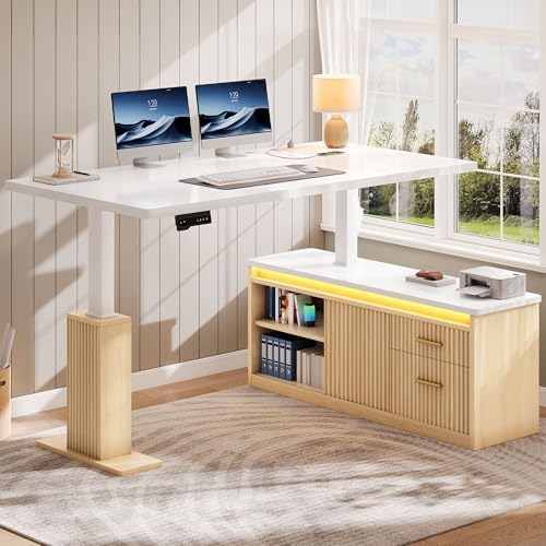 YITAHOME L Shaped Standing Desk with Power Outlets & LED Lights, - Image 3