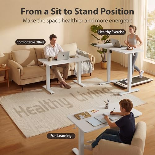 Cubiker Standing Desk, 40x24 Inches Sit Stand Home Office Desk, Electric Stand up Desk, Adjustable Desk with Splice Board, White Frame/White Top - Image 2