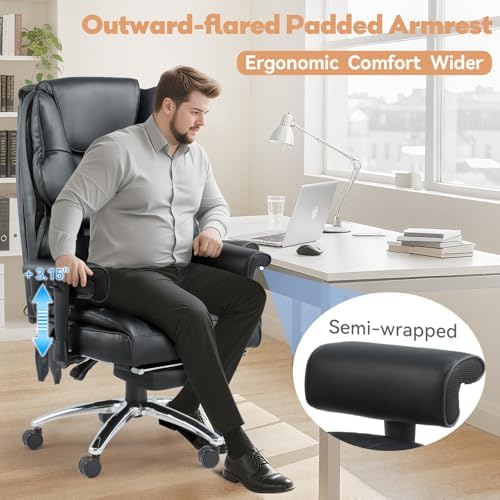 Vibration Massage Heated Office Desk Chair with Foot Rest, Black - Image 6