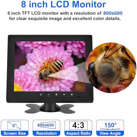 8 inch LCD Security Monitor & Displays,Built-in Dual Speakers Portable Monitor,800 * 600 Resolution,BNC/AV Input,Suitable for CCTV TV CCD DVD - Image 3