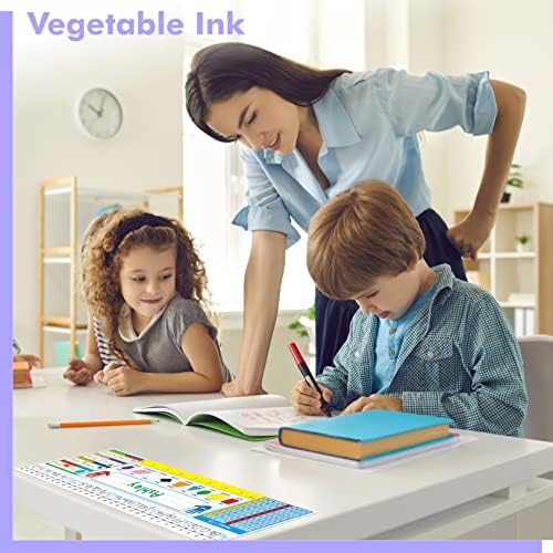36 PCS Desk Nameplates, Double Sided PET Film Desk Name Tags with Alphabet, Numbers, Fractions, Shapes, Colors and Ruler Erasable & Reusable Traditional Manuscript Name Plate for Classroom (14” x 4”) - Image 4