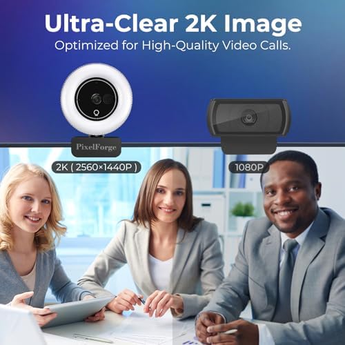 2K Webcam for PC with Microphone & Light & Privacy Cover, Web Camera for Desktop Computer/Laptop/Monitor/Mac, USB Streaming Camera for Zoom/Skype/Teams/Video Calling/Studying and Conference - Image 2