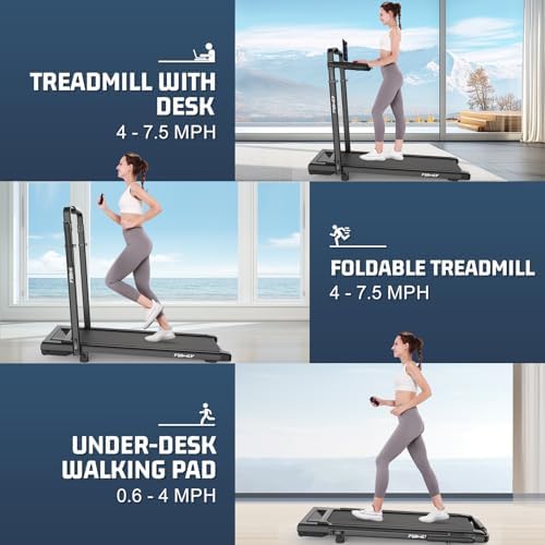 Walking Pad Treadmill with Desk Workstation, 15% Incline Treadmill with Handle Bar, Foldable Treadmills Under Desk for Home/Office, 400 lbs+ Capacity, Adjustable Height, Removable Desk, 3.5HP Motor - Image 7