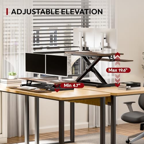 SANODESK 40" Standing Desk Converter, Effortless Lift Sit-Stand Desk Riser for Dual Monitors, Large Ergonomic Computer Workstation Tabletop, Rustic Brown - Image 4