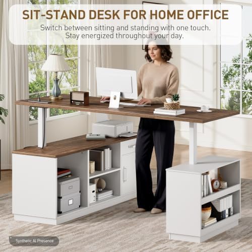 RALGEND 63'' L Shaped Electric Standing Desk with Storage for Home Office - Image 3