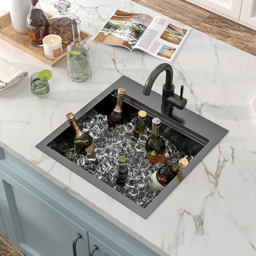 18"x18" Black Bar Prep Sink Drop In Workstation with Faucet Combo - Image 2