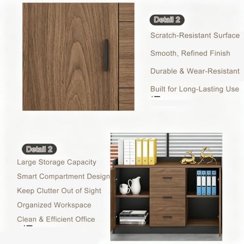 Office Printer Stand Cabinet with Storage, Multi-Function Office Side Cabinet for Copier, Tea Station & Supplies, Large Capacity Storage Cabinet with Soft Close Doors Workstation Furniture，D - Image 6