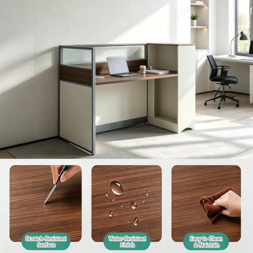 Modular Office Cubicle Workstation Desk with Privacy Panels and Cable Management,Long Computer Desk for Commercial Workspace, Sound Dampening Partition Wall (White+Walnut, 59IN) - Image 5